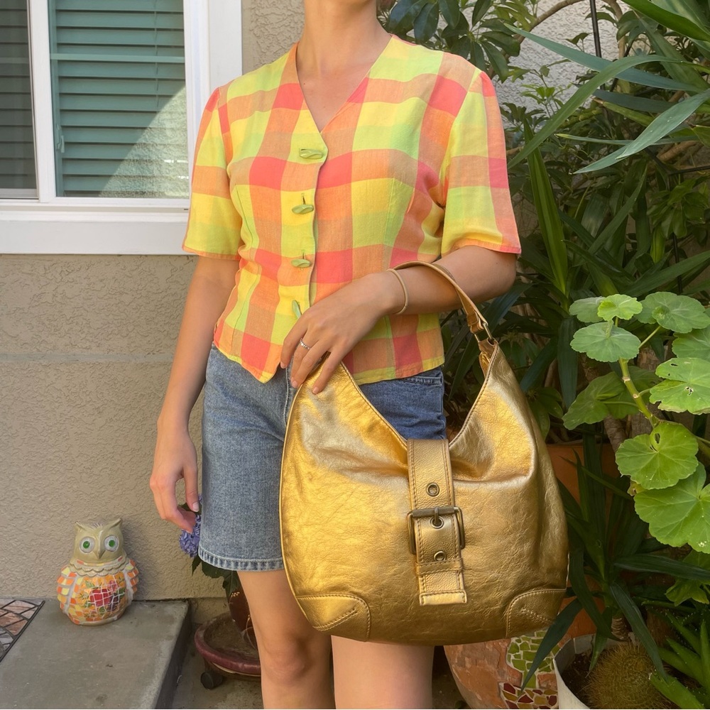 Luxurious Vintage Gold Michael Kors Hobo Leather Bag with Shimmery Finish